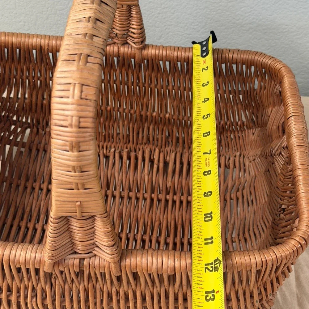 Vintage Wicker Gathering Basket Large Handled Market Harvest Basket